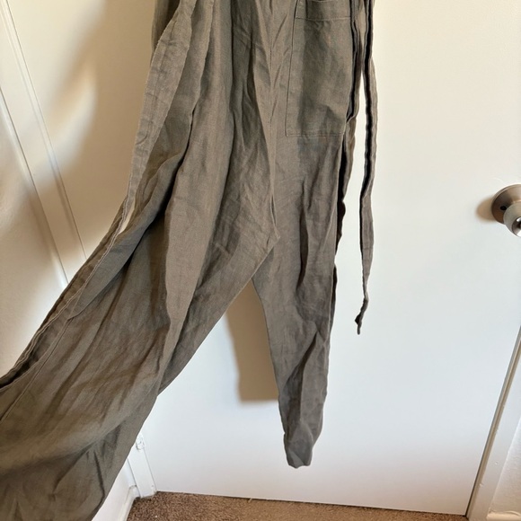 Everlane Women's Green 100% Linen Jumpsuit Wide-Leg Adjustable Straps Size 0 - Picture 10 of 12